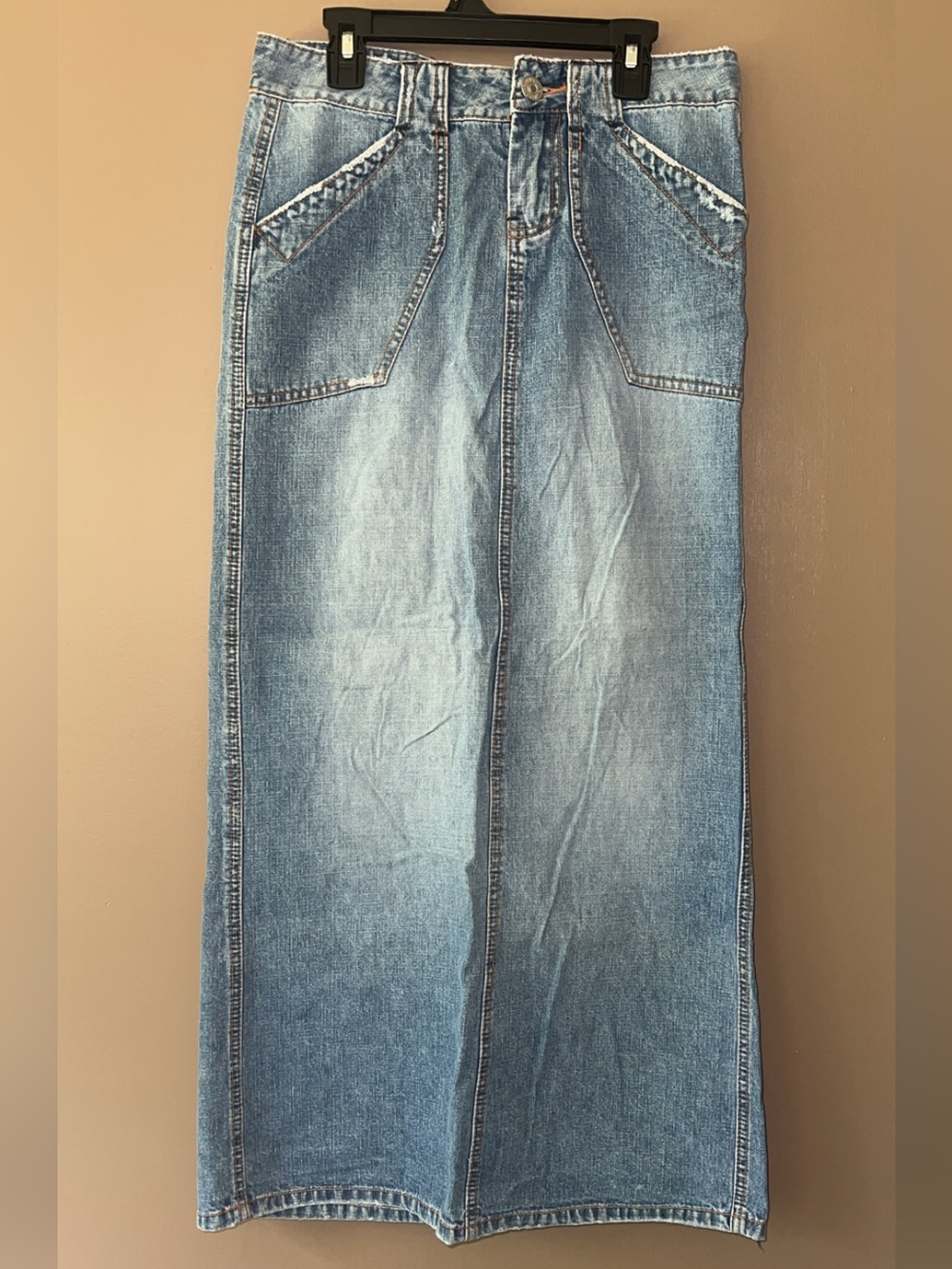 Denim Maxi Skirt in Light Blue Wash